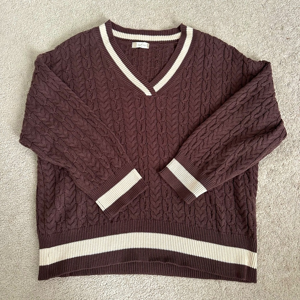 Altar’d State Brown Pattern Knit V-Neck Sweater